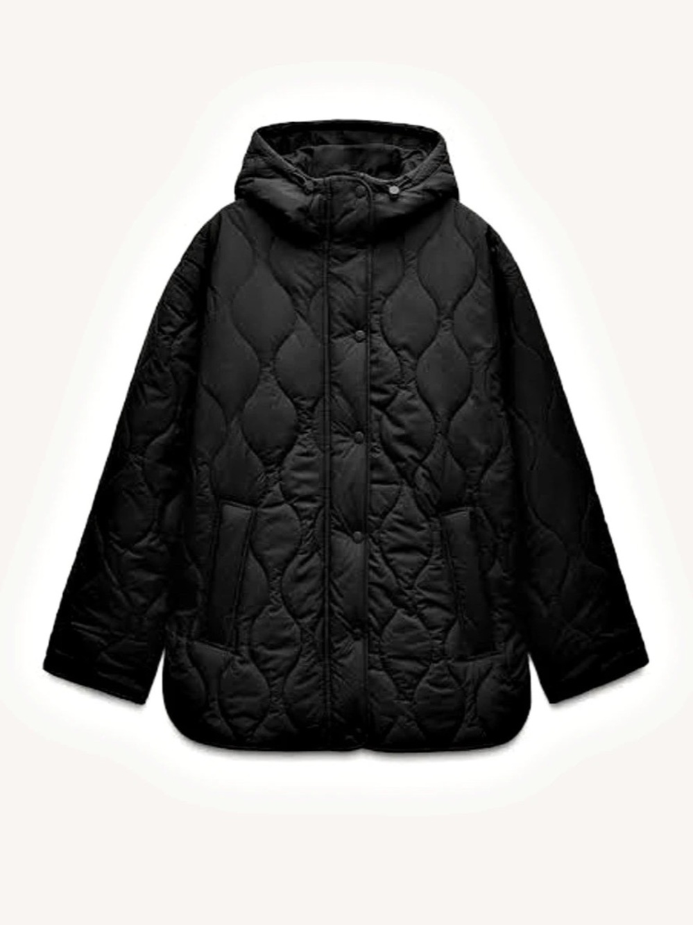 Zara Quilted Hooded Puffer Jacket in Black